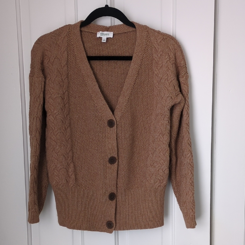 Haven Well Within Camel Cable-Knit Button Cardigan